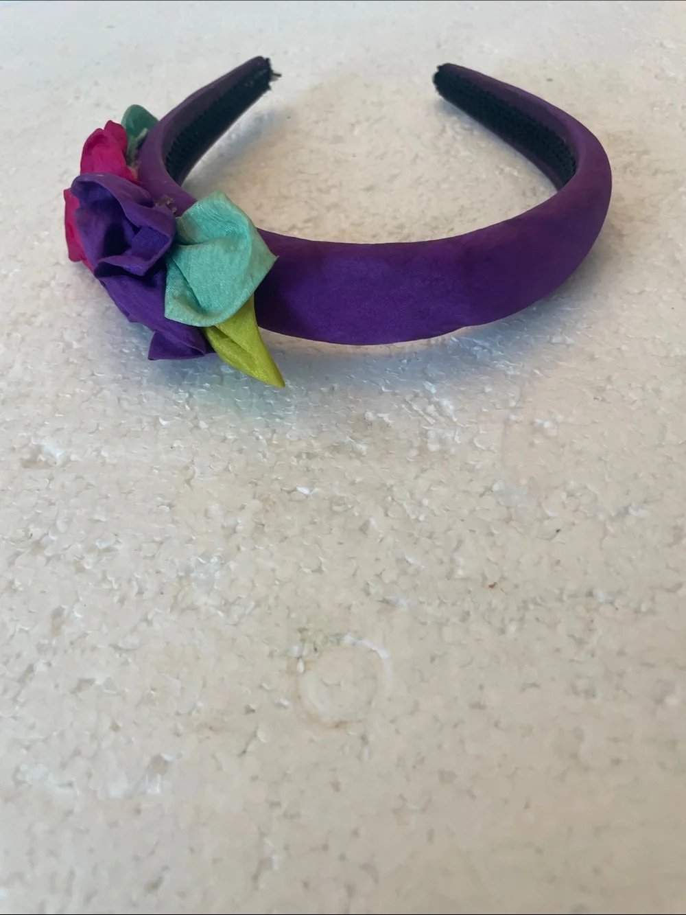 vintage 90s Y2K purple satin flower headband retro hair accessory cottagecore